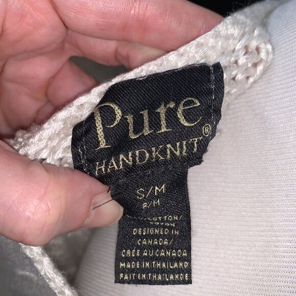 PURE Handknit Women's Knit Cardigan Sweater S/M Big Decorative Buttons Beige - Picture 7 of 8